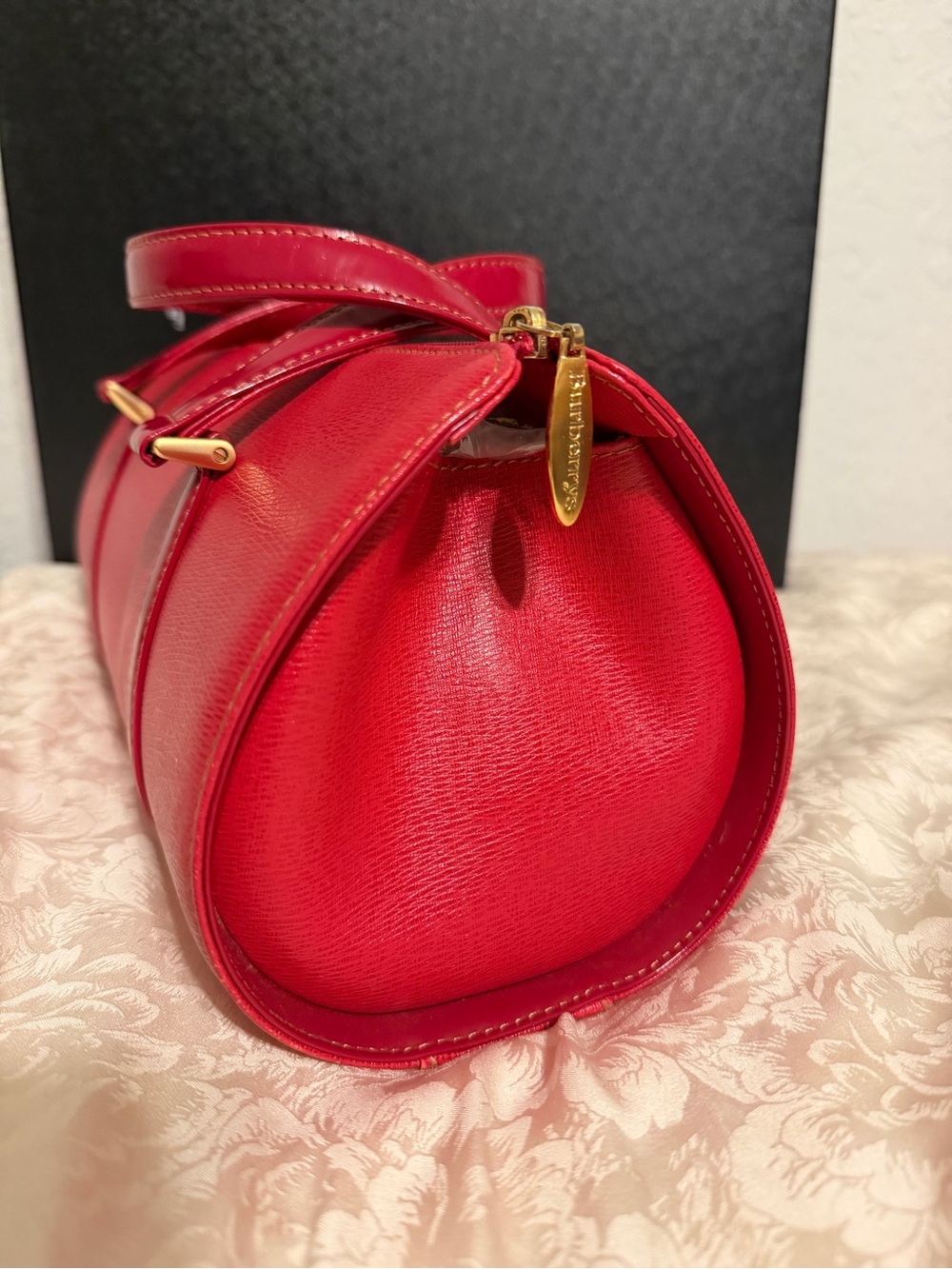 Burberrys Red Barrel Satchel with Gold Accents - Picture 4 of 9